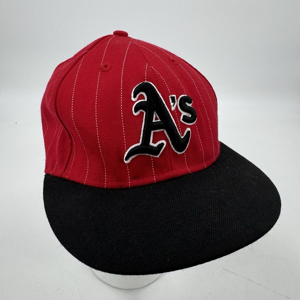 Oakland Athletics Hat Cap Mens Fitted 7‎ 1/4 New Era 59 Fifty Red With Pinstripe